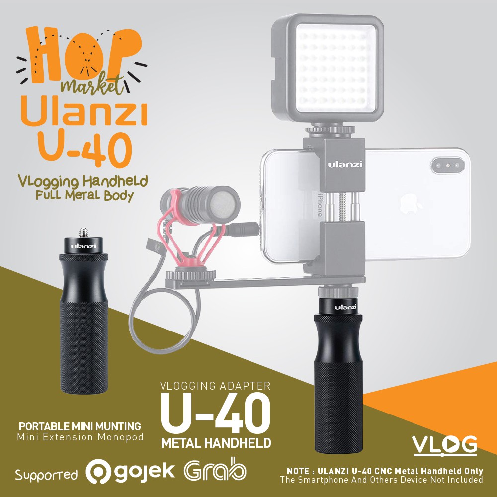 ULANZI U-40 Universal Metal Handle Vlogging Hand Grip for Smartphone HP Camera Vlog U40