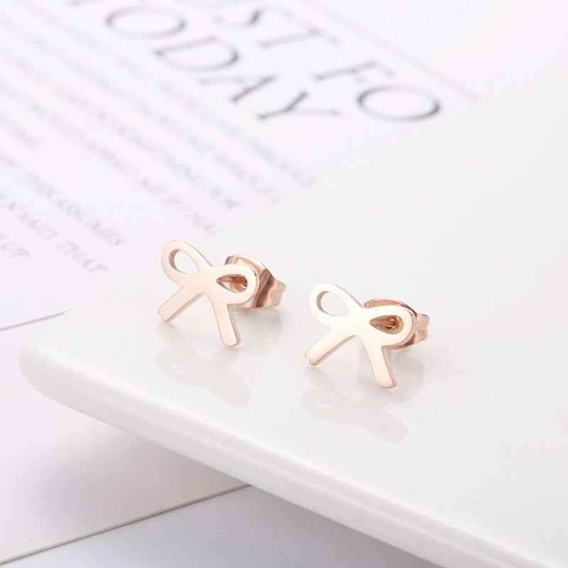 SALE Anting Titanium Rose Gold Asli Wanita Fashion Anti Karat Murah AA058 Motif Pita simple