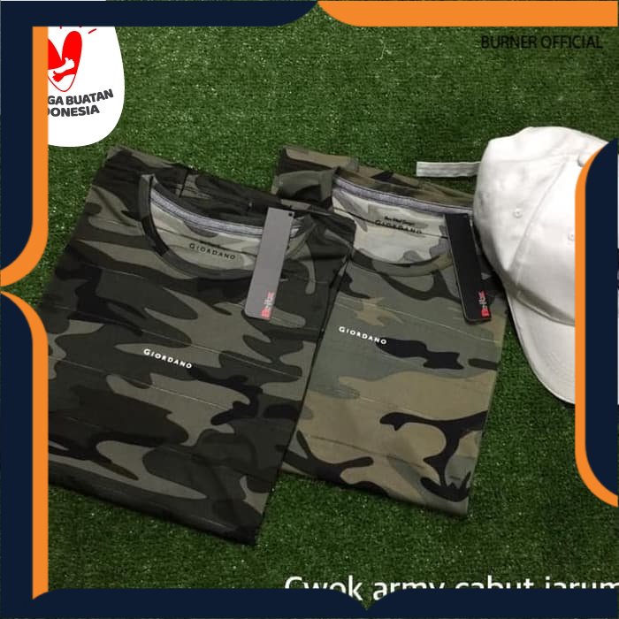 kaos pria hijau ARMY camo GIORDANO SPORTY OLAHRAGA RUNNING