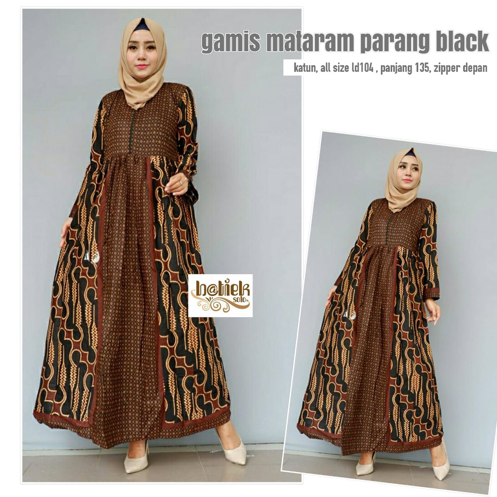 Batik Solo Gamis Mataram Parang Black Batieksolo GAMIS BATIK SOLO MODERN PREMIUM