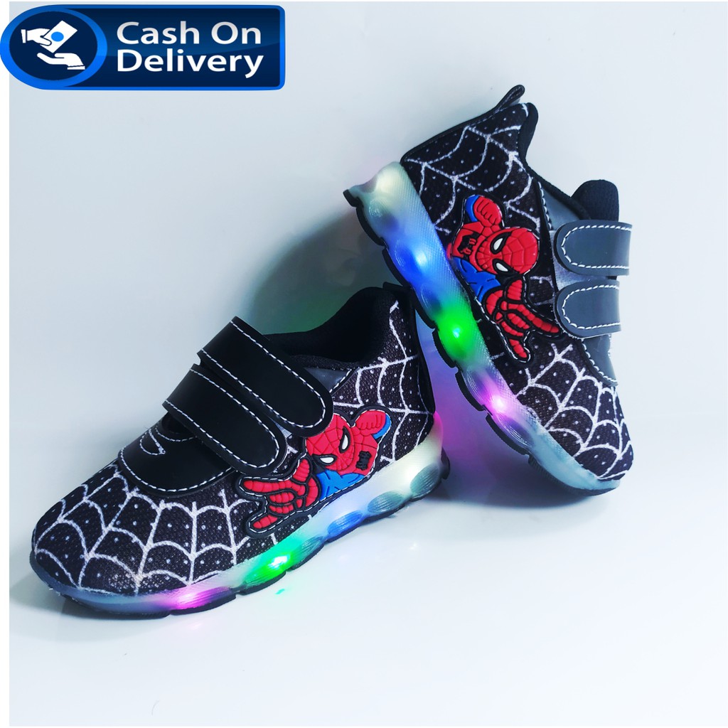 spiderman Sneaker anak laki-laki keren dengan lampu led menyala - motif terbaru