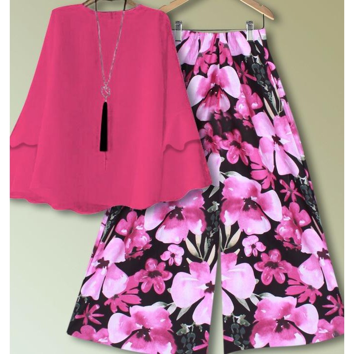 JUAL ( SUMBER GROSIR  ) 0057 Set Kulot Melati Pink Bahan Atasan Bal FREE ONGKIR