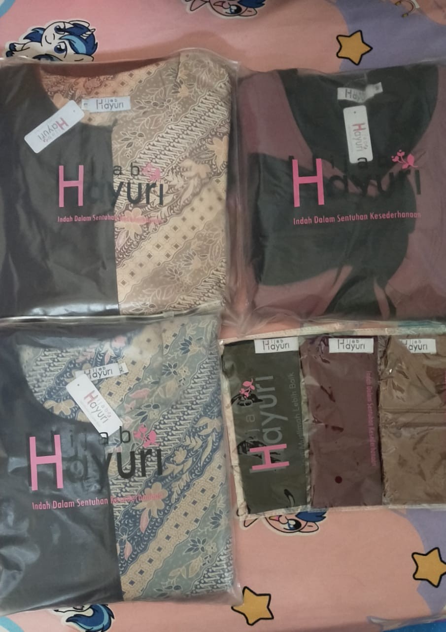 Gamis Set Fathima / Gamis Batik Kombinasi Polos / Gamis Set Hijab Segi Empat