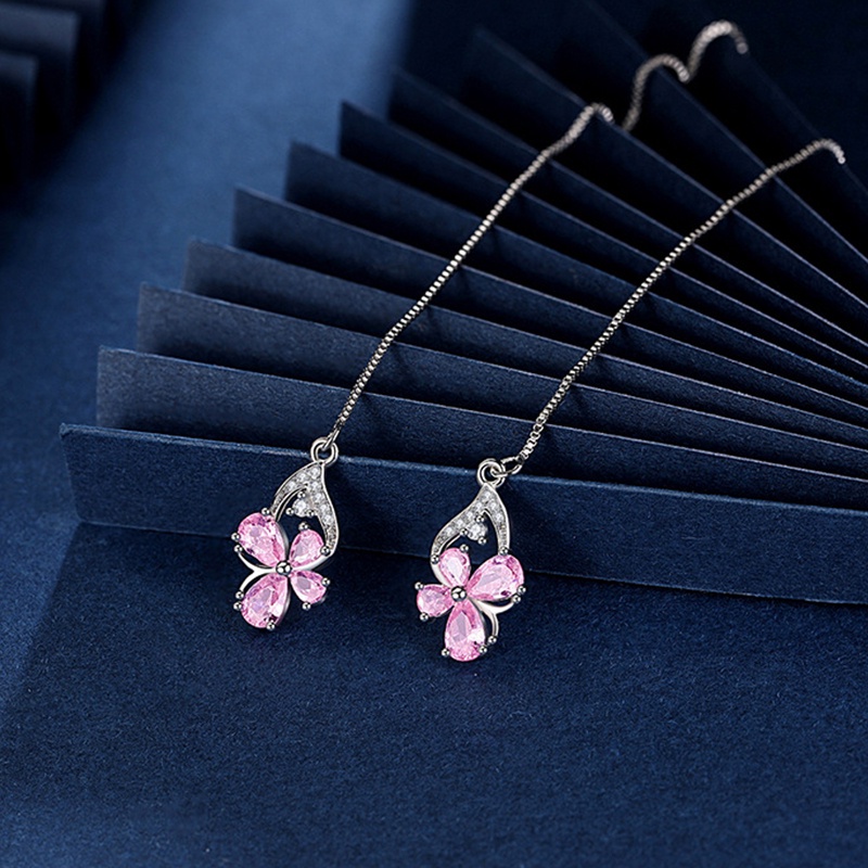 Butterfly set Kalung Anting Cincin Bentuk Kupu-Kupu Bunga pink Aksen Berlian Zirkon
