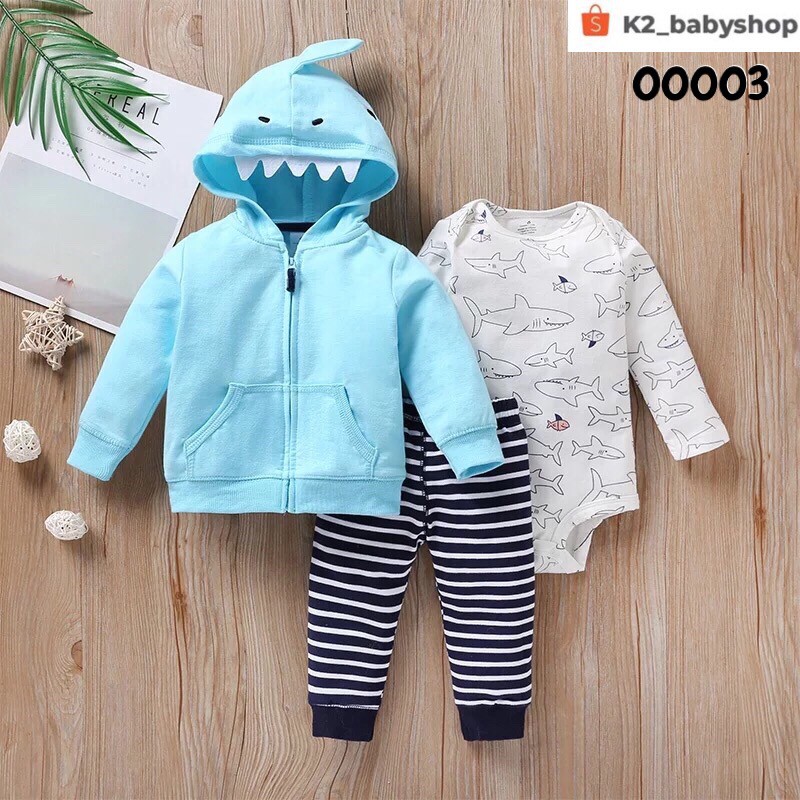 BABY K2 - BABY JAKET SET 3 IN 1 MOTIF SHARK KODE 00003