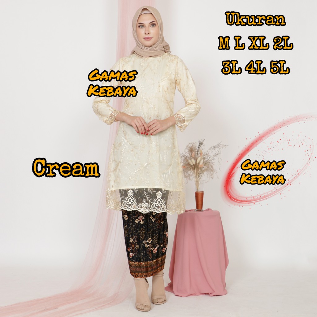 SETELAN KEBAYA TUNIK TILE MUTIARA/KEBAYA MODERN/KEBAYA WISUDA/KEBAYA BRUKAT/KEBAYA JUMBO/BROKAT-Cream