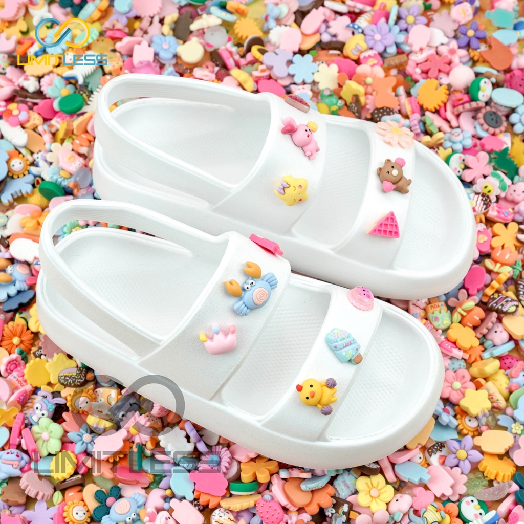 Sandal Gunung Wanita Korea Lalisa Limitless Sendal Tali Belakang Wanita Wedges Korean Style Terbaru Stiker Jibbitz 3D