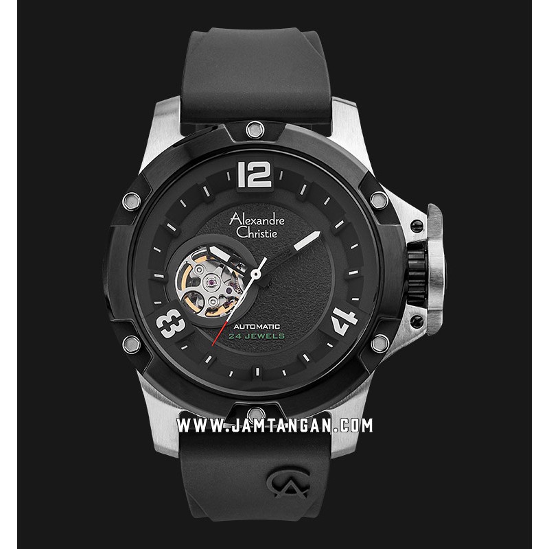 Alexandre Christie AC 6295 MA RTBBA Automatic Men Open Heart Dial Black Rubber Strap