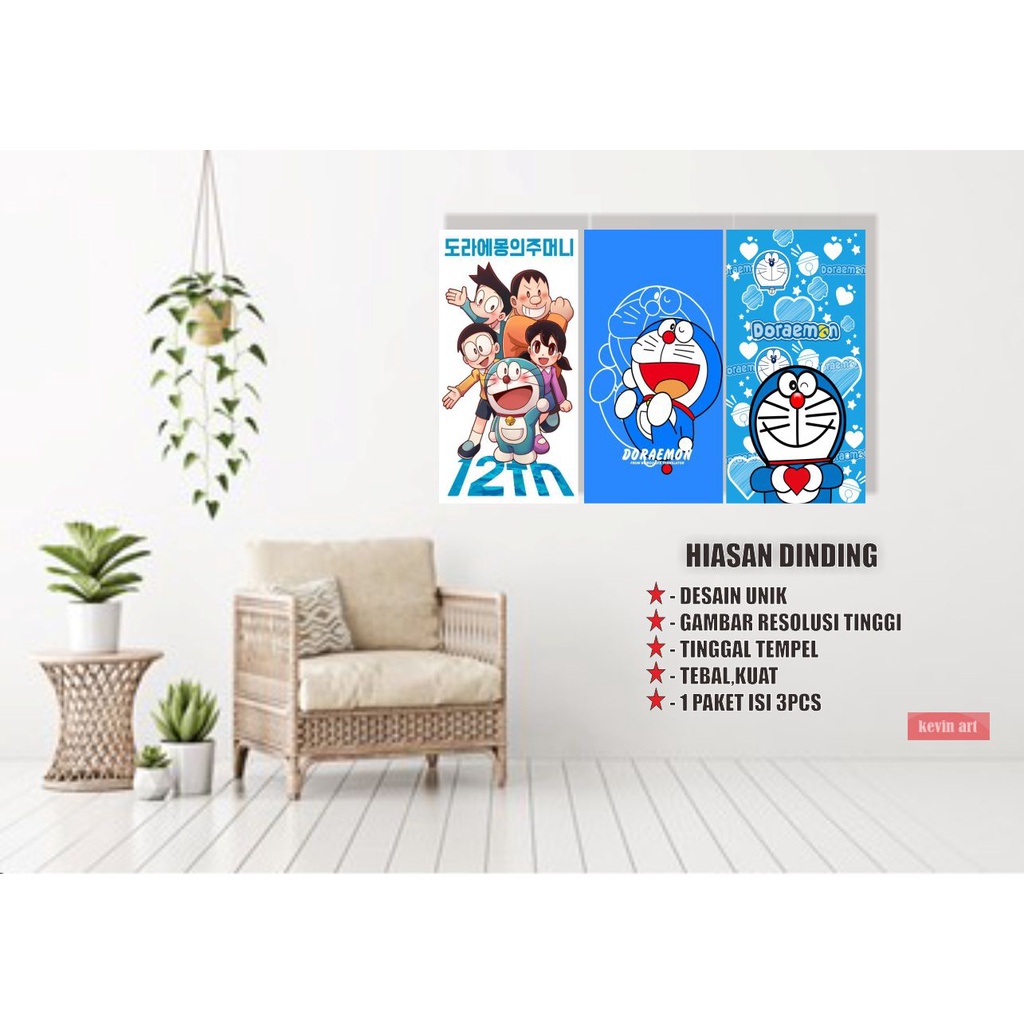 Hiasan Dinding Walldecor Karakter Serba Serbi Doraemon Koleksi Unik Lucu Minimalis 1 set isi 3 pcs