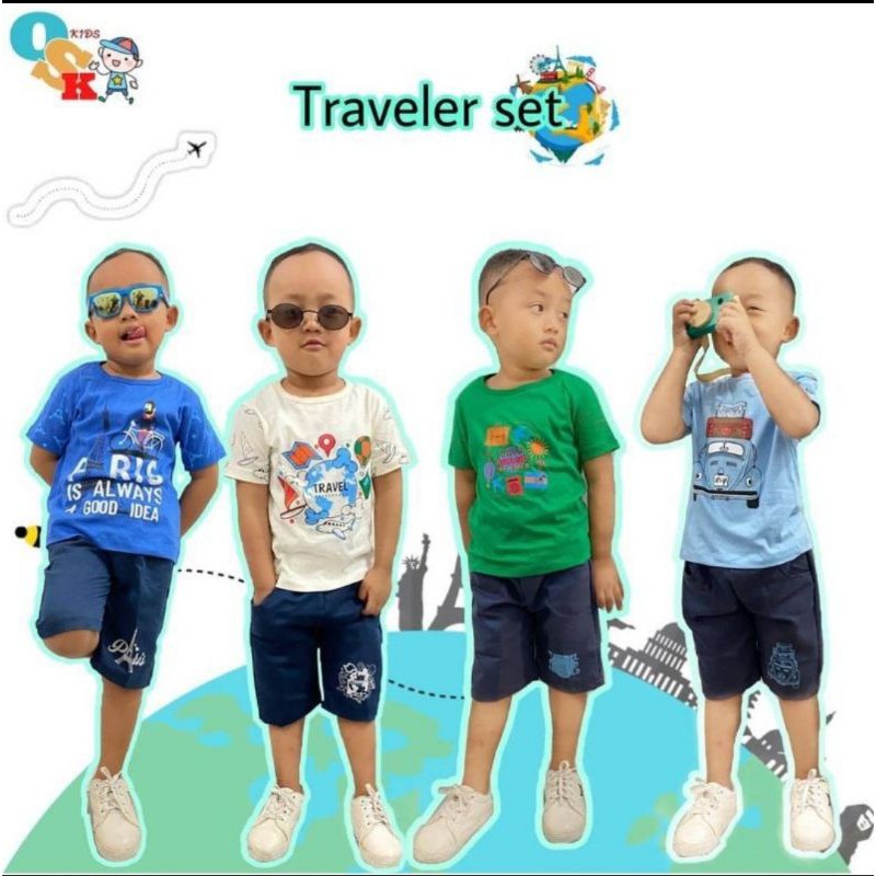 Set Setelan Anak Laki Laki dan Perempuan Osk Traveler Usia 1-4Tahun