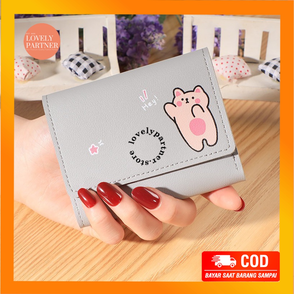 W13 Dompet Wanita Mini Perempuan Cewek Motif Kucing Lucu Koin Kartu Uang Foto Cantik Women Wallet Kulit PU Leather Hitam Lipat Kecil Panjang  Hello Cat Korea Pria Cowok Laki Laki Cowo Import Premium Murah Tas Dompet Wanita Import Cantik Lipat Cnk