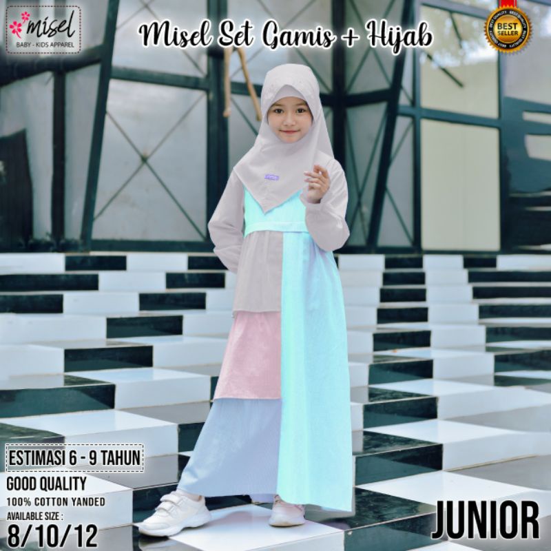 GAMIS ANAK PEREMPUAN + HIJAB  MEREK MISEL  3-9 TAHUN