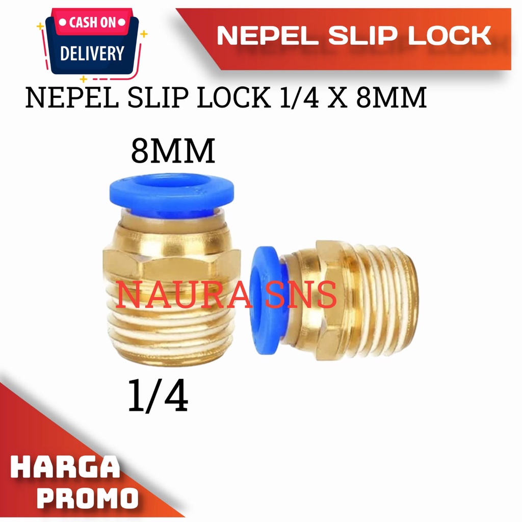 FITTING PNEUMATIC SLIP LOCK MALE 1/4 NEPEL SLIP LOCK SELANG PU 8MM