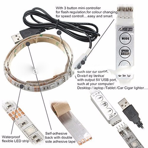 Lampu Led Strip 5050 RGB 1M 2M with USB Controller