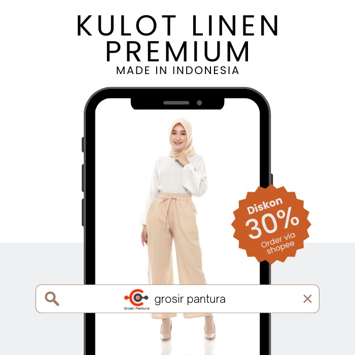 Kulot Linen Jumbo highwaist Celana Wanita Kekinian Bahan Katun Premium