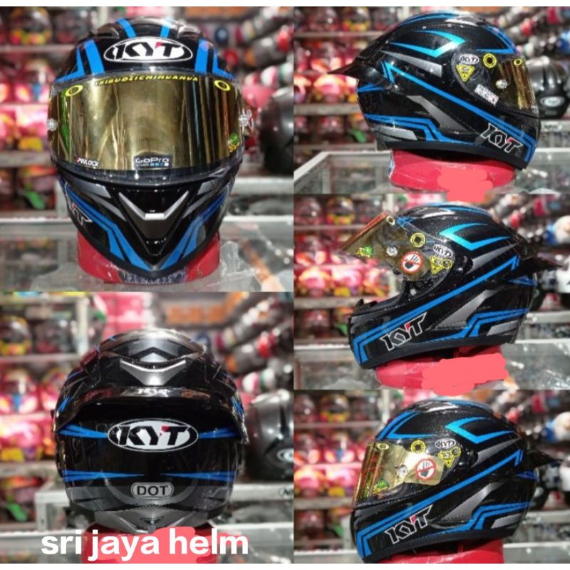 Jual HELM KYT FALCON 2 KARBON BLAK/BLUE PAKET GANTENG ONGKIR 2KG