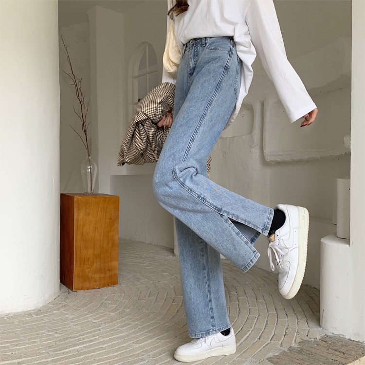 Celana Denim Wanita Loose Jeans High Waist Straight Pants Korea Style