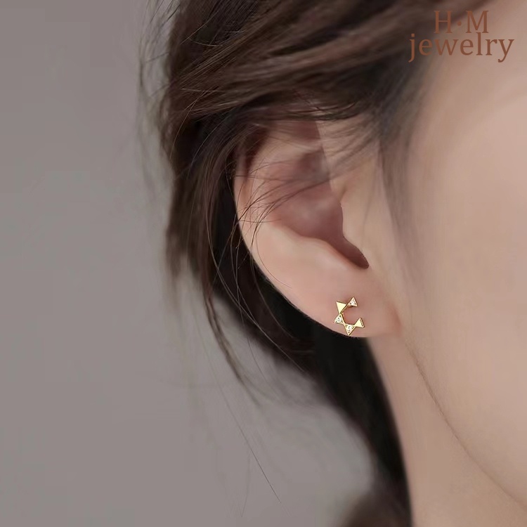 2022 Anting Tusuk Model Pentagram Terbuka Aksen Berlian Imitasi Untuk Wanita