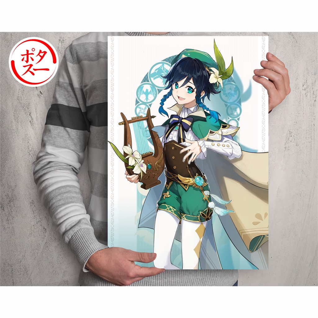 Koleksi Poster Anime Game Genshin Impact A - Ayaka Ganyu HuTao Kazuha Keqing Klee Shogun Xiao A3+-Venti