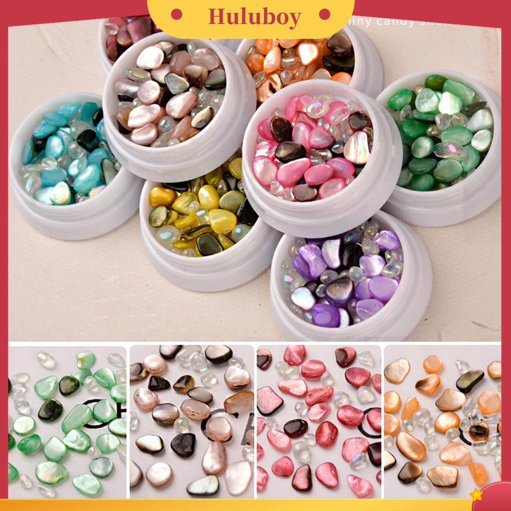 Huluboy Huluboy♡ 1 Kotak Stiker Kuku Efek Batu Kerang 3D Warna-Warni Gaya Jepang Untuk Salon