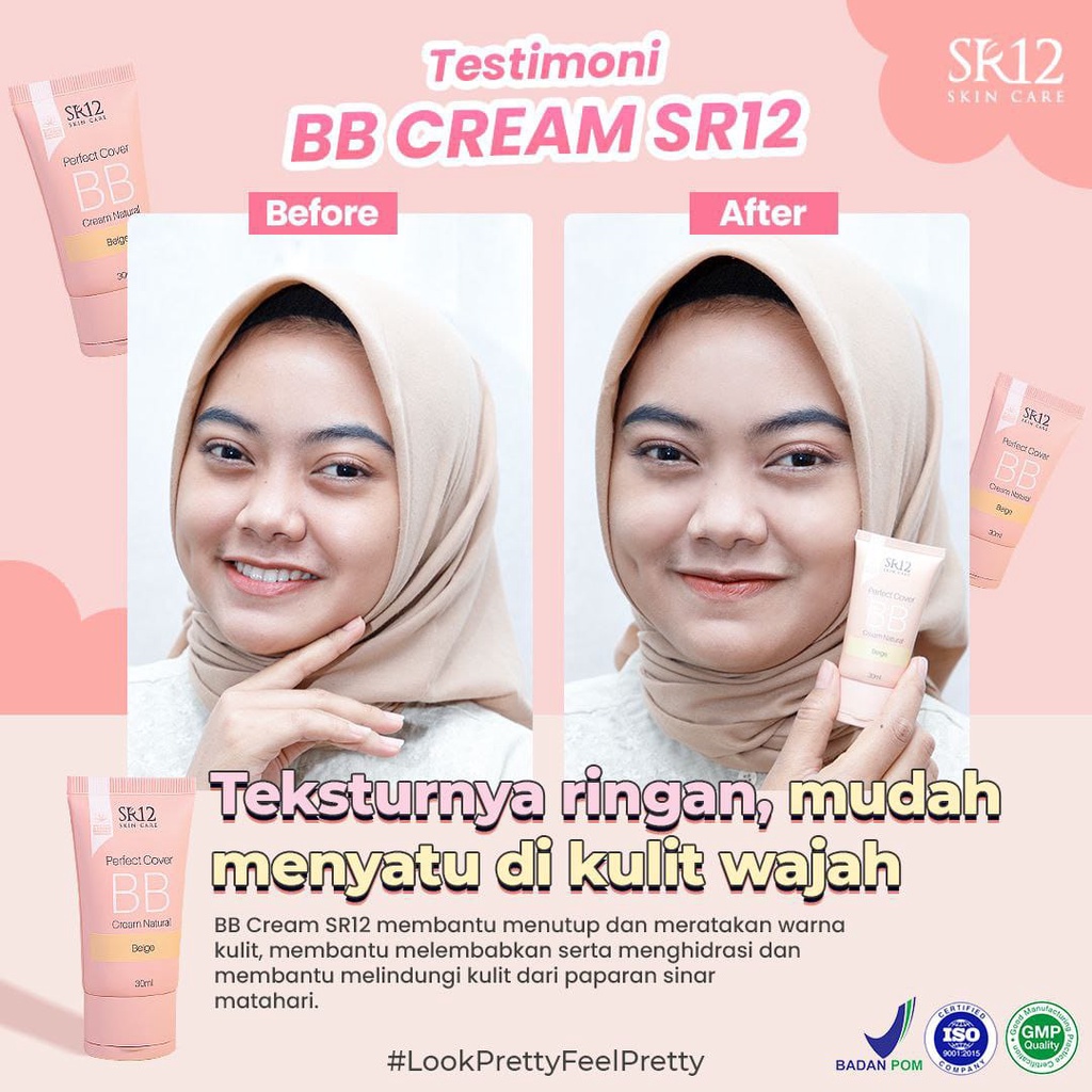 SR12 Perfect Cream Blush &amp; Perfect BB Cream Natural Beige / Make Up Blush On Cream / Perona Pipi / Pemerah Pipi Alami / Pigmented / Awet &amp; Tahan Lama / SR12 Herbal Skincare / Kosmetik SR12 / Natural Look / Base Make Up / Liquid Foundation / SR12