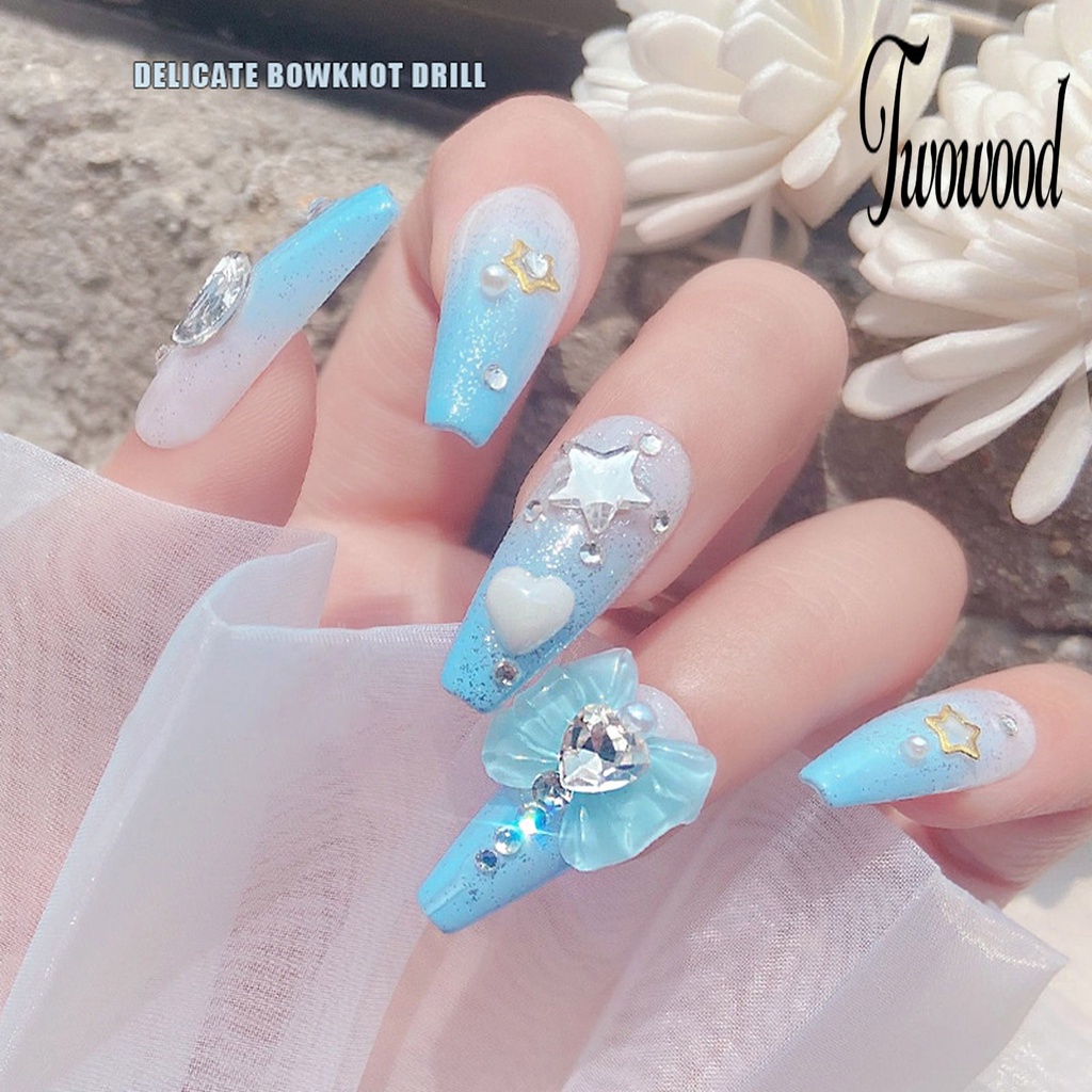 10pcs Charms Berlian Imitasi Bentuk Hati Dan Pita Untuk Dekorasi Nail Art