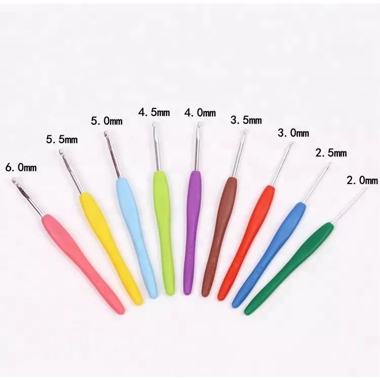 ALRAFAH - JARUM RAJUT Crochet hooks  Hakpen Alumunium Gagang Plastik Soft Candy - 1 Set 8pc