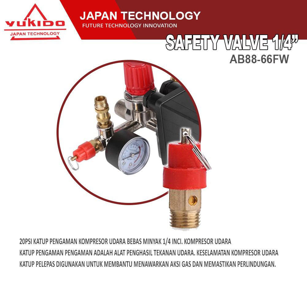 KUALITAS TERJAMIN !! YUKIDO Safety Valve 1/4 Inchi Mesin Kompresor ANGIN/UDARA , pengaman tekanan angin kompresor, otomatis buang angin kompresor REGULATOR KOMPRESOR