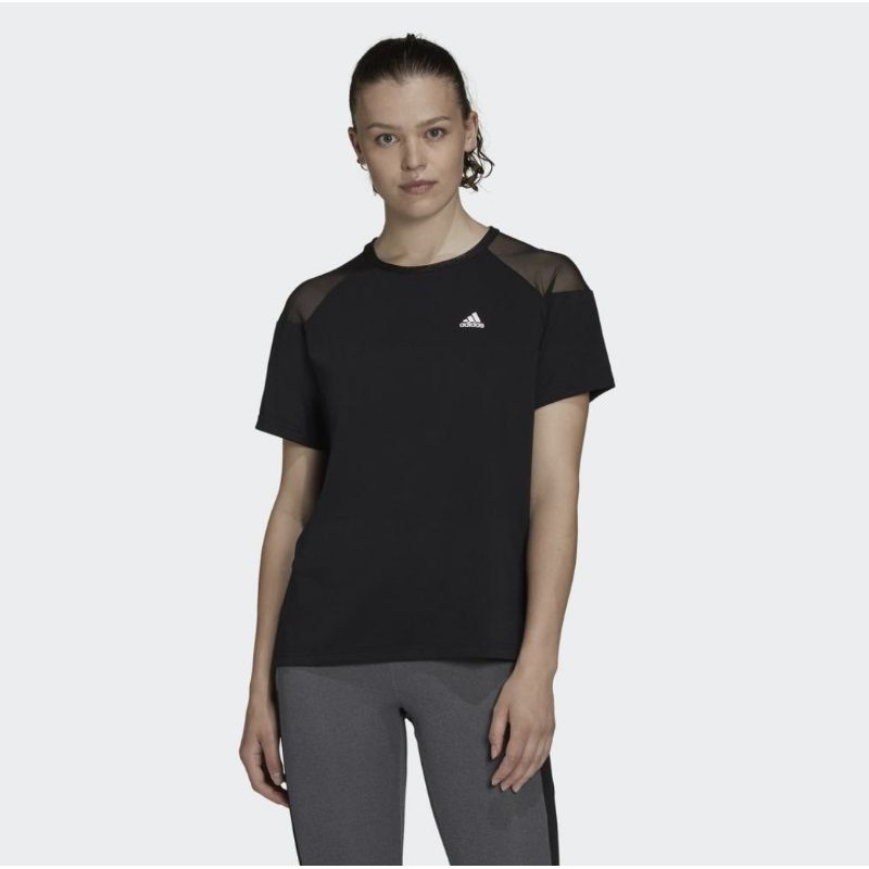 Adidas Woman Basic Sport Tee Baju Kaos Olahraga Wanita Cewek Gym Fitness Senam Running Lari Sepeda