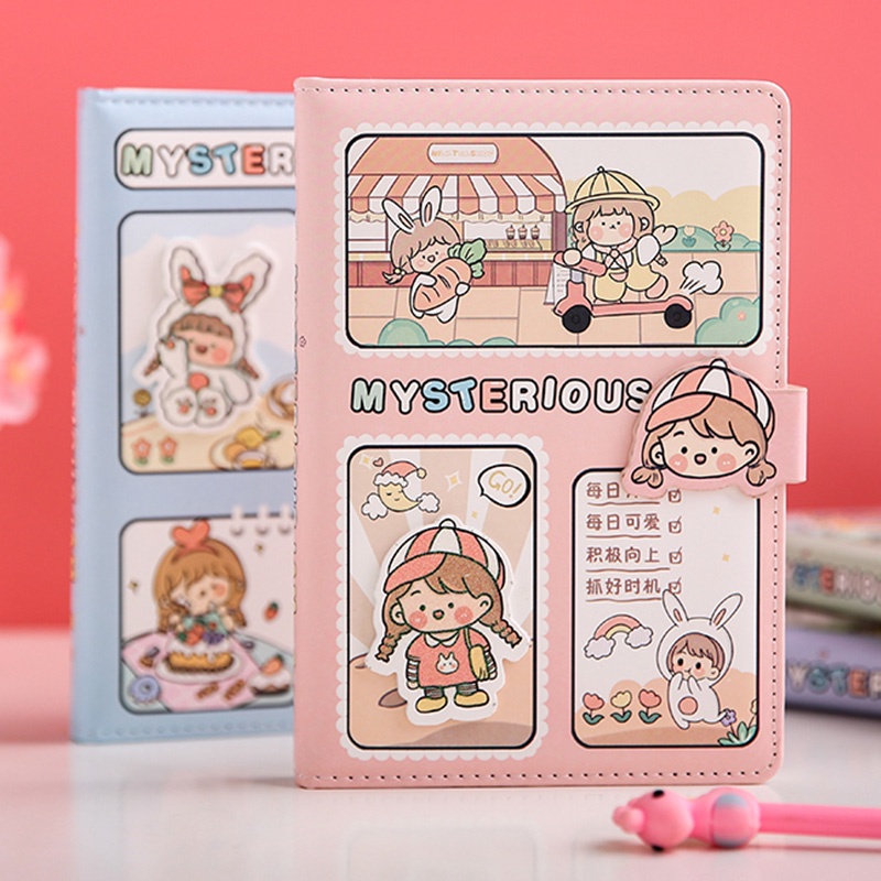 Japanese Cartoon Magnetic Buckle Notebook Student Colored Inner Page Handbook Diary