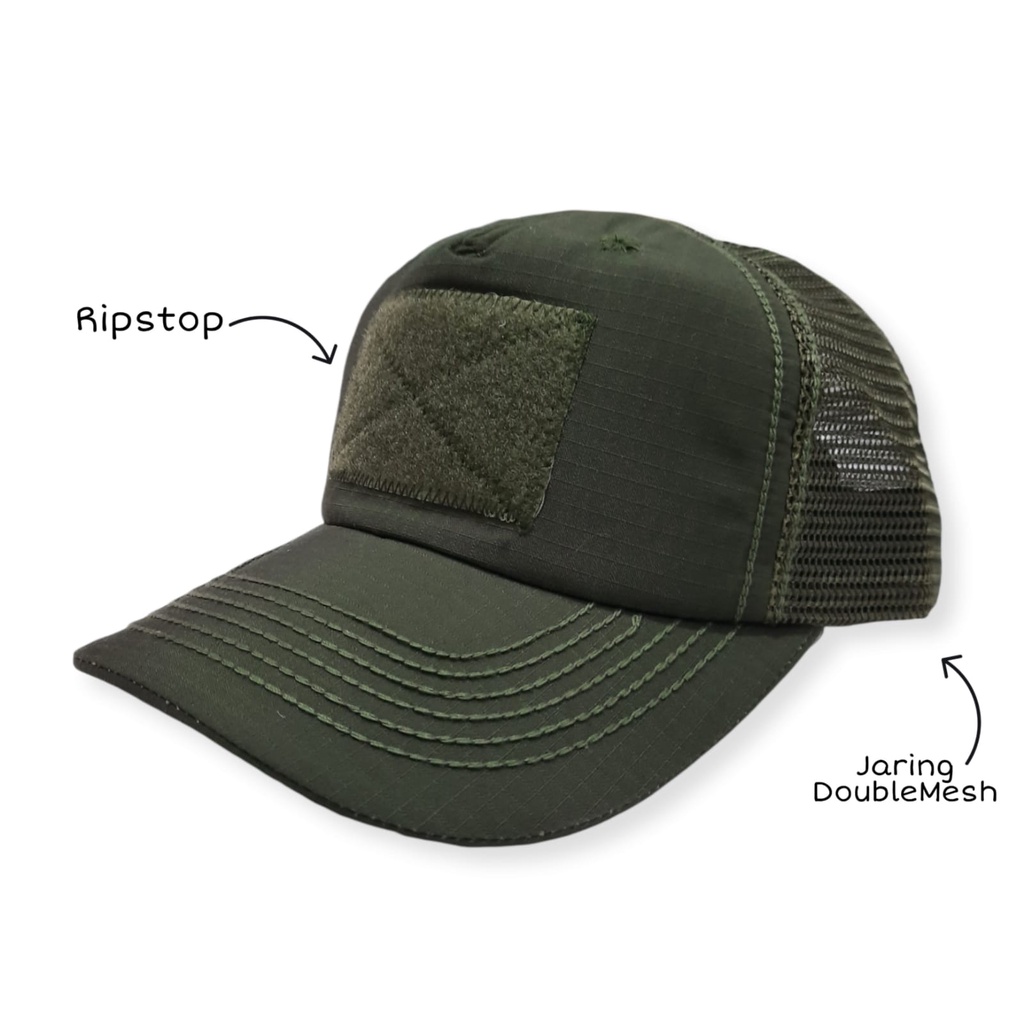 Topi Tactical/Perekat Kombinasi Jaring Hitam, Krem, Abu, Hijau Olive/Pol PP