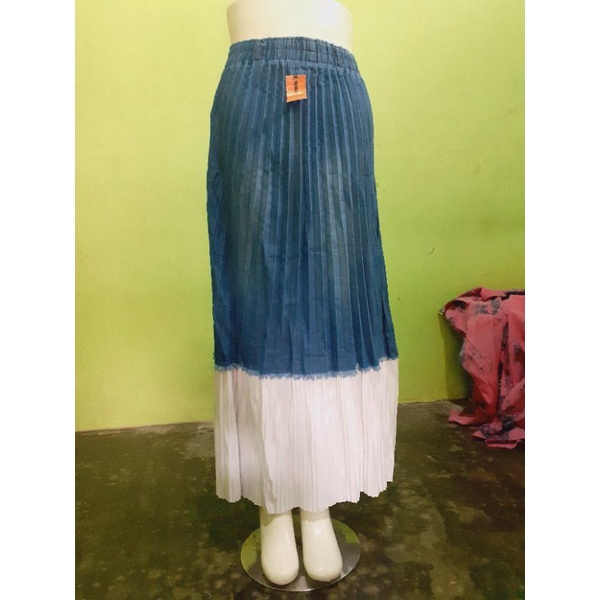 Rok Plisket Jeans Kombinasi