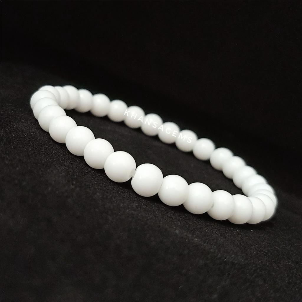 Gelang Tasbih Batu Giok Putih Dim 6 Mm Model Tali elastis