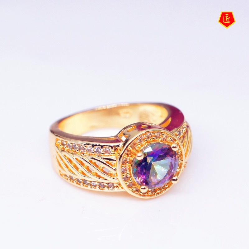 [Ready Stock]Fashion Personality Colored Gems Gold Ring