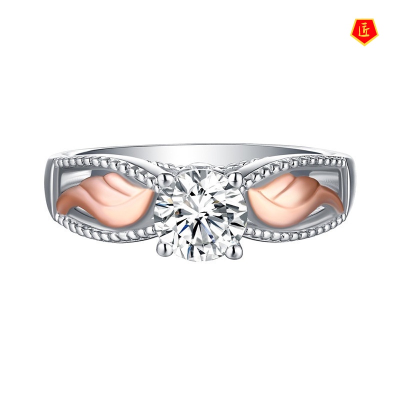 [Ready Stock]Women's Fashionable Elegant Rose Gold Wings Color Separation Ring