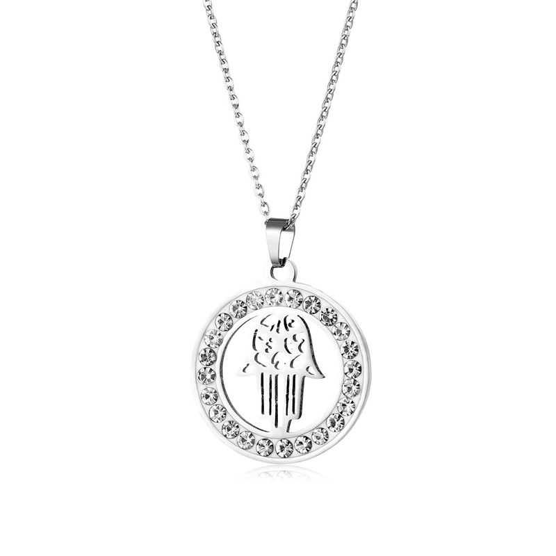 Kalung Hollow stainless steel Tangan Fatima lucky kalung Eropa dan Amerika pribadi Palm sweater lion