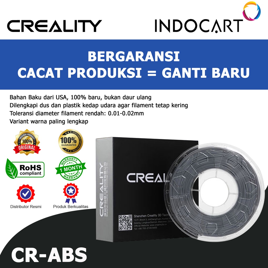 INDOCART Tinta Filamen 3D Printer Filament CREALITY CR-ABS 1.75mm 1kg