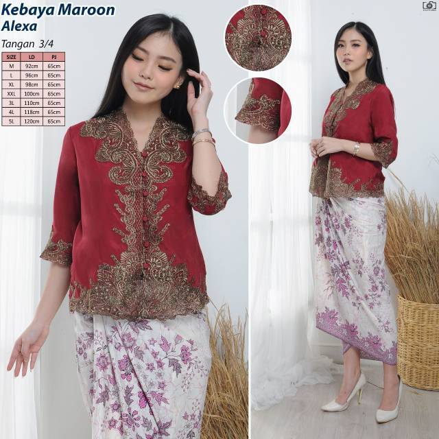 Promo kebaya Encim senada modern silky Korea import aplikasi brukat renda bordir-3