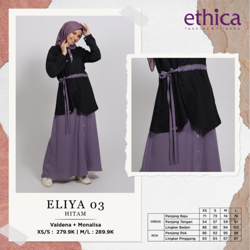 Eliya 03 Hitam, Setelan Ethica Eliya 03 Hitam, Setelan Remaja Ethica, Setelan Rok Ethica, Setelan