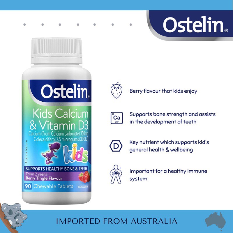 OSTELIN KIDS CALCIUM & VITAMIN D3 90 CHEWABLE TABLETS, VITAMIN ANAK, KIDS VITAMINS