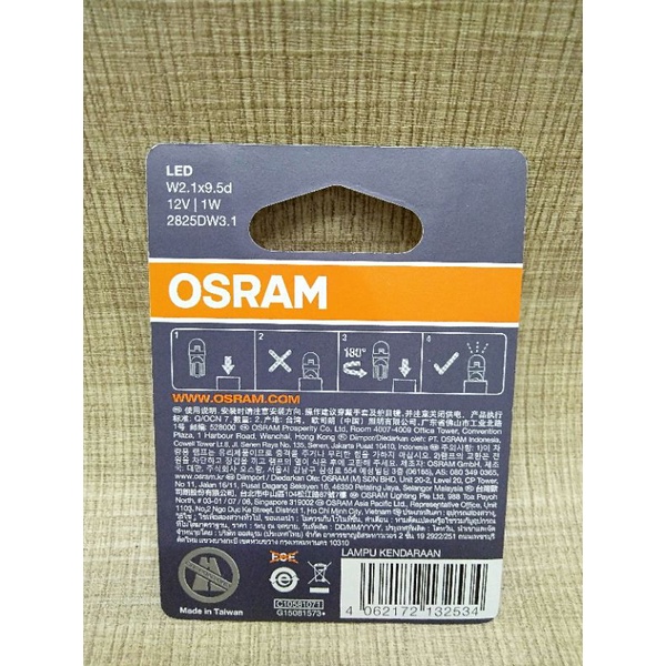 Led Osram LEDriving SL T10 1w W5W 12v Cool White Putih Untuk Lampu Senja Kota Kabin Plat Nomor Asli Original