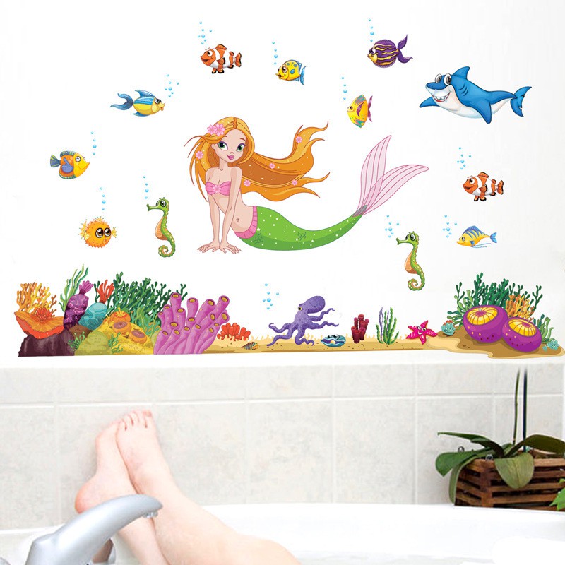 RELIZA Wall Sticker / Stiker Dinding IKAN FISH KAMAR MANDI TOILET HIU SHARK MERMAID JM7292