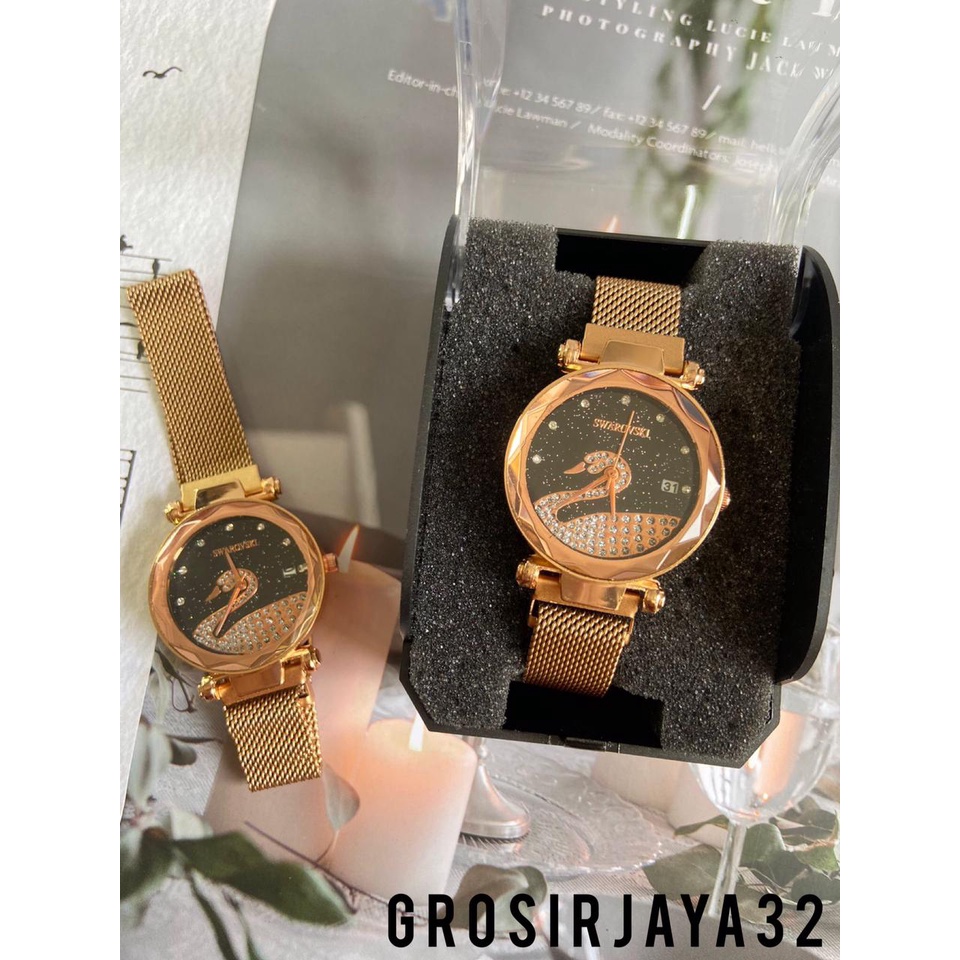 (GROSIRJAYA32) Jam Tangan Wanita Angsa swarosvki rantai magnet/Jam tangan casual wanita