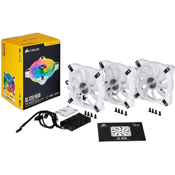 Corsair iCUE QL120 RGB - WHITE 12CM PWM 3 Pack + Lighting Node CORE MANTUL