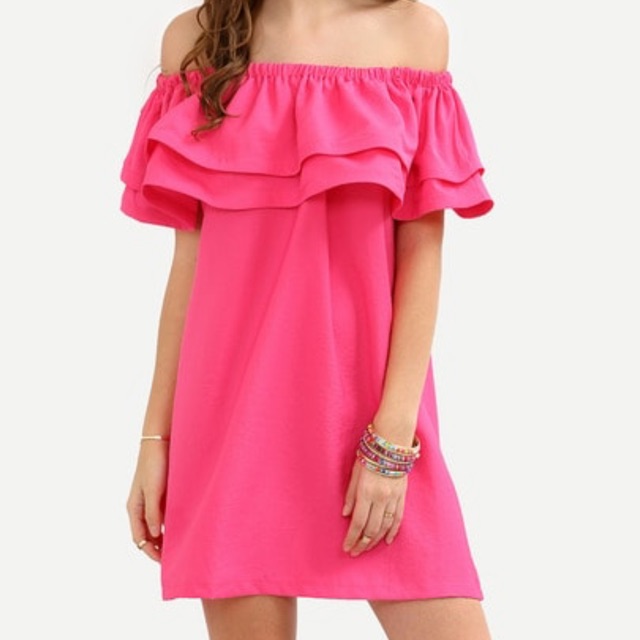 off shoulder hot pink dress