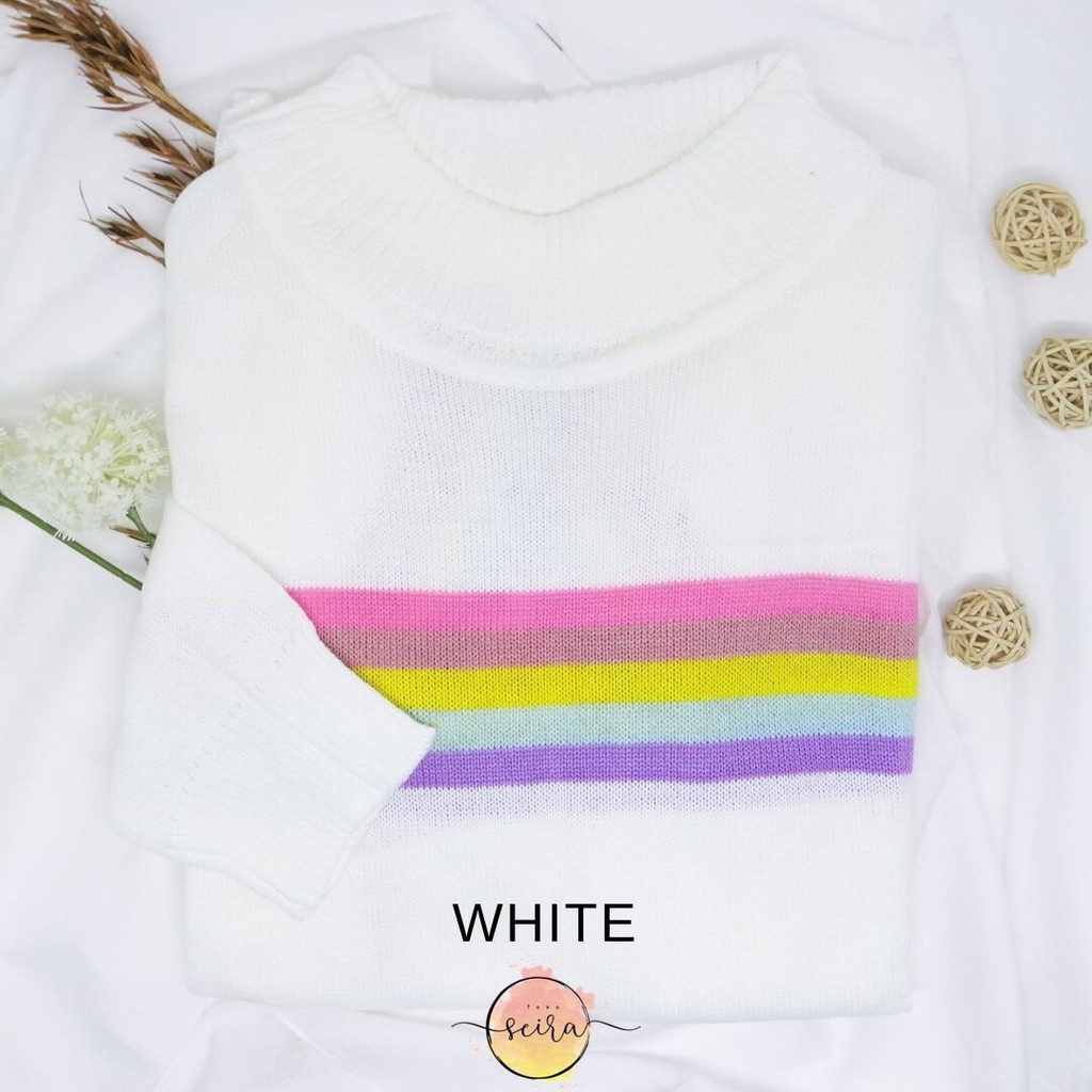 [BISA COD] Sweater Rajut Halus Turtleneck Rainbow / Atasan Wanita Rajut