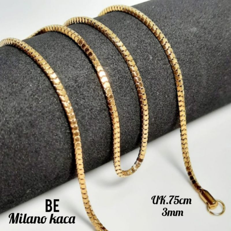 Kalung Milano kaca Emas 3 ukuran 45cm,60cm,75cm perhiasan wanita pria tidak karat,termurah (COD)