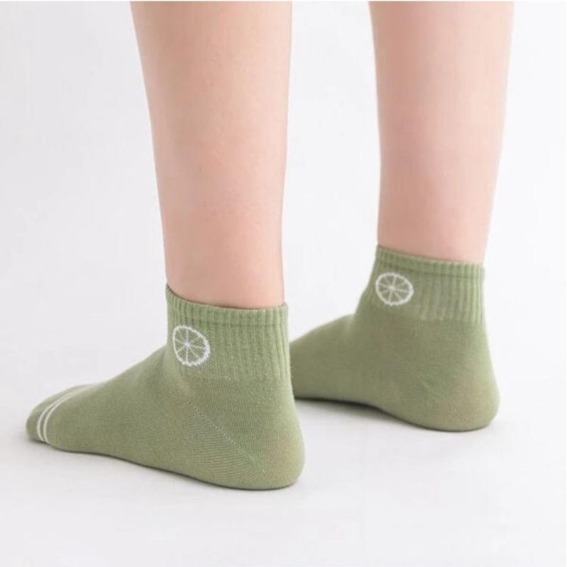 [ COD ] Kaos Kaki Wanita Motif Lemon Pendek Semata Kaki Lucu Hijau Lumut Korea Style Women Sock Import / Kaos Kaki Wanita Pendek Motif Kotak Garis-Hijau 1 Lemon