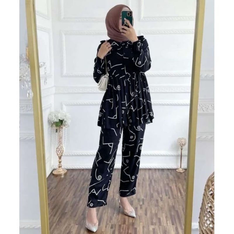 One set Rayon Premium Setelan Piyama Motif Terbaru-Yummy Set