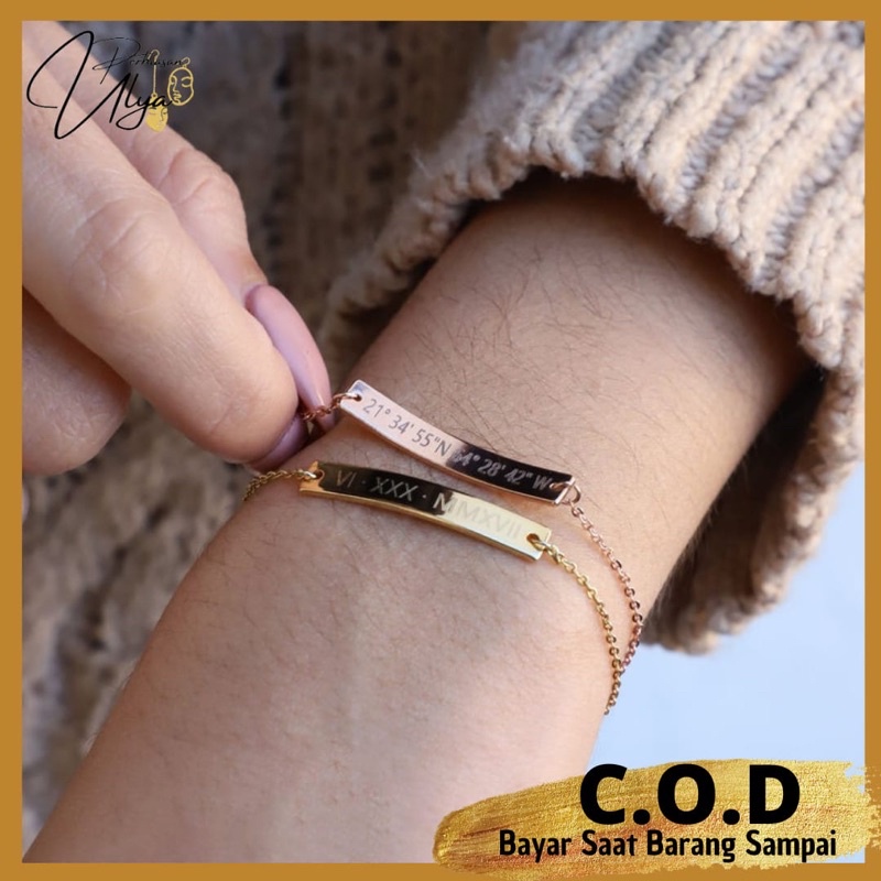 GELANG BRACELET TITANIUM LAPIS EMAS ASLI CUSTOM NAMA INISIAL HURUF AKAESORIS FASHION WANITA COUPLE